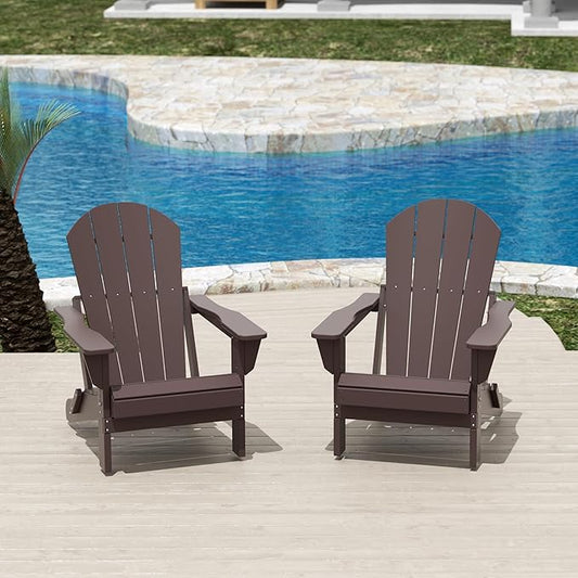 Costaelm Outdoor Folding Chair, Outdoor Seating Folding Firepit Chairs, All Weather Poly Adirondack Chair for Deck Backyard Garden Lawn Pool Patio, Dark Brown