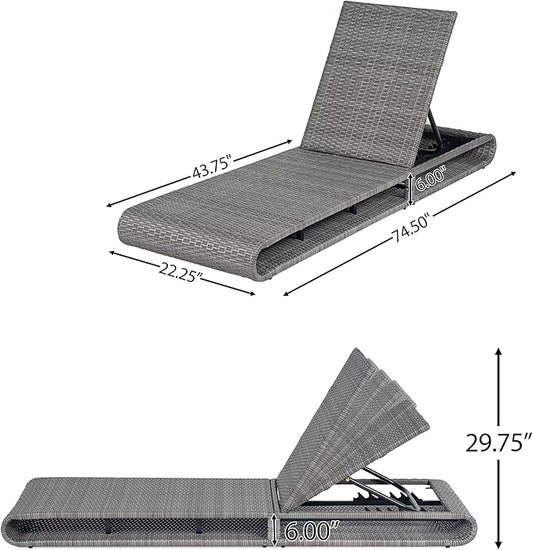 Christopher Knight Home Edsel Wicker Chaise Lounge Chair Outdoor, PE Faux Rattan Patio Outdoor Chaise Lounge with Iron Frame, Adjustable Backrest Single Lounge Sofa, Poolside Seating, Grey