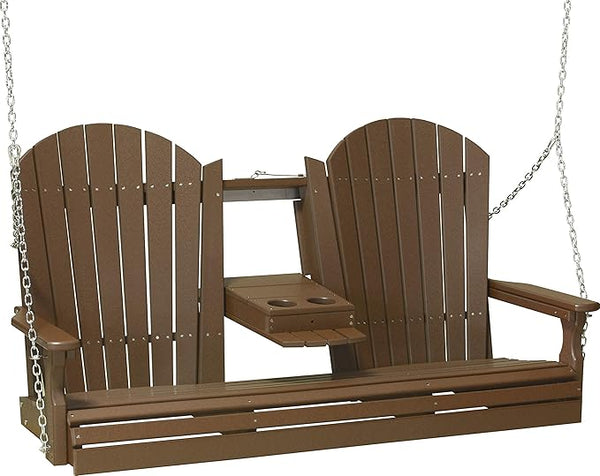 LuxCraft 5' Adirondack Hanging Porch Swing with Flip Down Console, Outdoor Patio Swing, Front Porch Swing - Photo 1