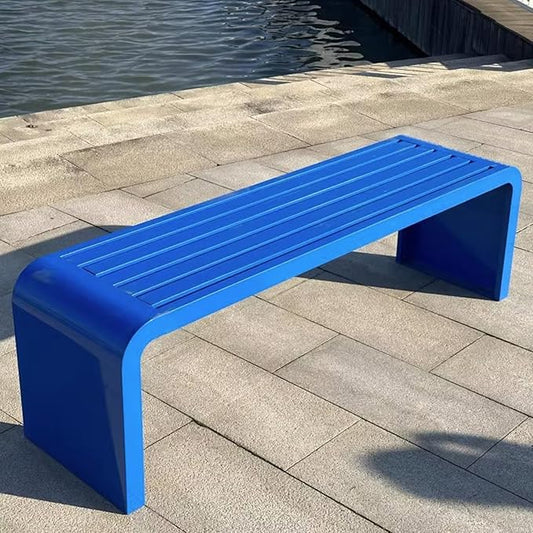Modern Outdoor Benches Weatherproof Backless Front Porch Bench Metal Garden Benches for Outdoors Sturdy Steel Frame Patio Benches for Outdoors, Backyard, Lawn(Blue01,120cm(47.24in))