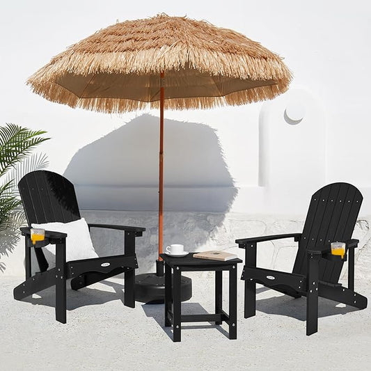 Y&M Adirondack Chair, Black Fire Pit Chairs, Outdoor Patio Chairs with Cup Holder, Weather Resistant HDPE Wooden Textured Patio Chairs, Perfect for Garden, Lawn, Deck, or Poolside