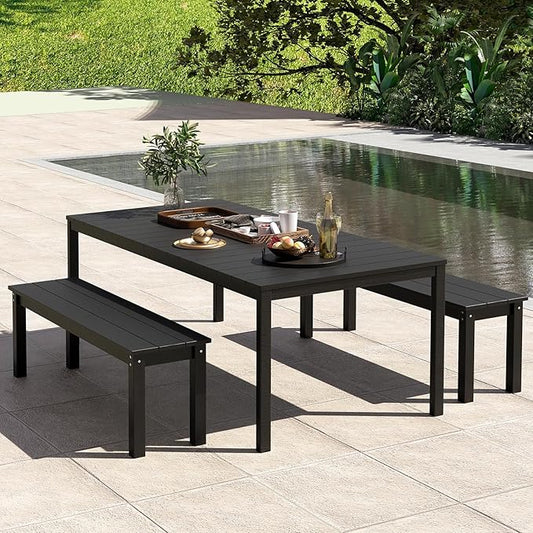 Giantex 55" HDPE Outdoor Bench, 2-3 People Weatherproof Backless Patio Garden Bench with 750 Lbs Capacity, Fade Resistant Outside Seating Furniture, Loveseat for Porch, Yard, Park (2,Black)