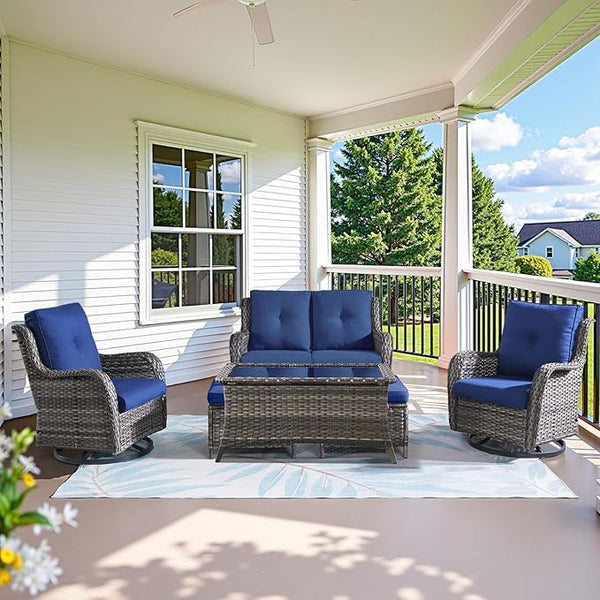 Belord 6 Piece Wicker Patio Furniture Set, Outdoor Swivel Rocker Chairs Set of 2 with Ottomans and Loveseat - Photo 1