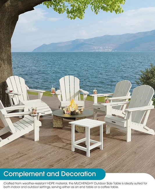 MUCHENGHY Adirondack Outdoor Side Table Set of 2, 14.7" Patio Side Table Weather Resistant, HDPE Outdoor End Tables for Patio, White