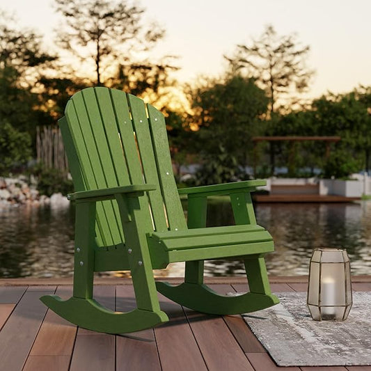 Wildridge Heritage Adirondack Rocking Chair, Lime Green - Outdoor Weather Resistant HDPE Rocking Chair for Patio, Deck, Fire Pit