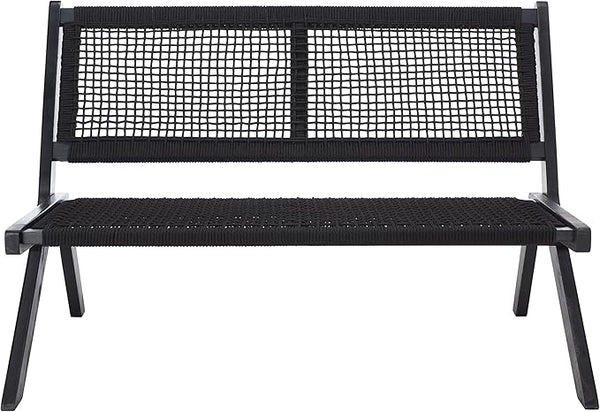 SAFAVIEH Outdoor Collection Kobina Black Acacia Wood/Black Rope Foldable Bench