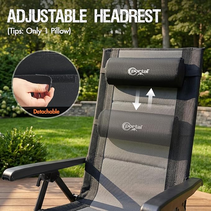 Portal Portable Zero Gravity Chair, Lounge Chair Outdoor Oversized Zero Gravity Chair Folding Lounge Chair with Adjustable Pillows and Cup Holder for Poolside Backyard and Lawn, Support 350lbs