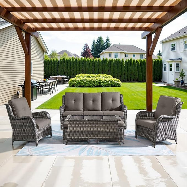 Belord Patio Wicker Sofa Set 6 Pieces Patio Furniture Set Outdoor Couch, 2 Patio Wicker Chairs with 1 Sofa - Photo 1