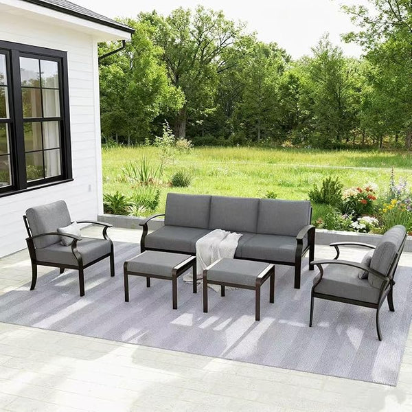 Gotland Aluminum Patio Furniture Set, Metal Outdoor Furniture with 2 Ottomans 5.1’’ High-Resilience Seat Cushions - Photo 1