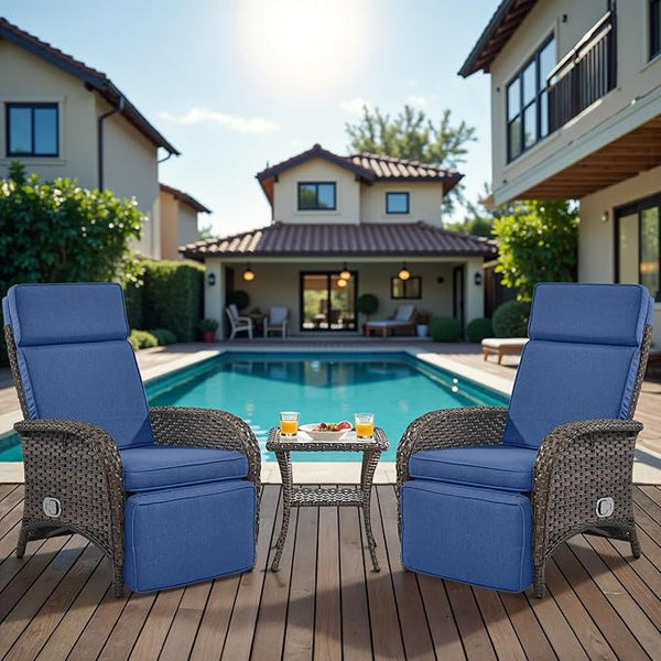 Belord Versatile Outdoor Recliner Chair Set of 3 - Reclining Patio Chair with Adjustable Backrest and Footrest - Photo 1