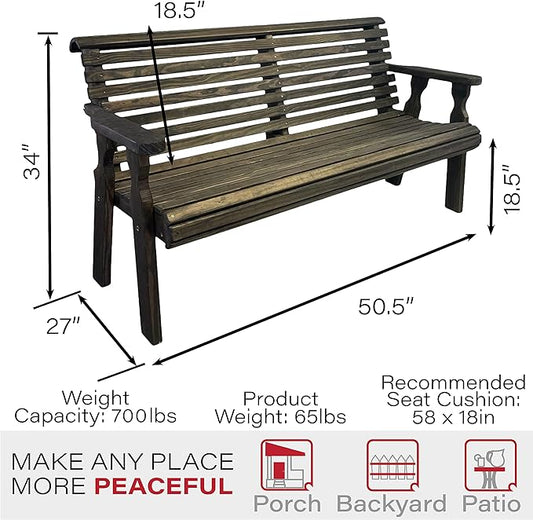 Amish Casual Heavy Duty 4 Foot Roll Back Outdoor Bench in Dark Walnut Stain - Amish Made in The USA from Treated Pine for Outdoor Durability, 700 Lb Weight Capacity