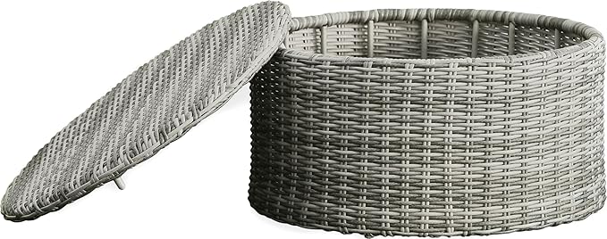 Elle Decor Vallauris Patio Outdoor Furniture Collection, Premium All Weather Wicker, Storage Coffee Table, Gray