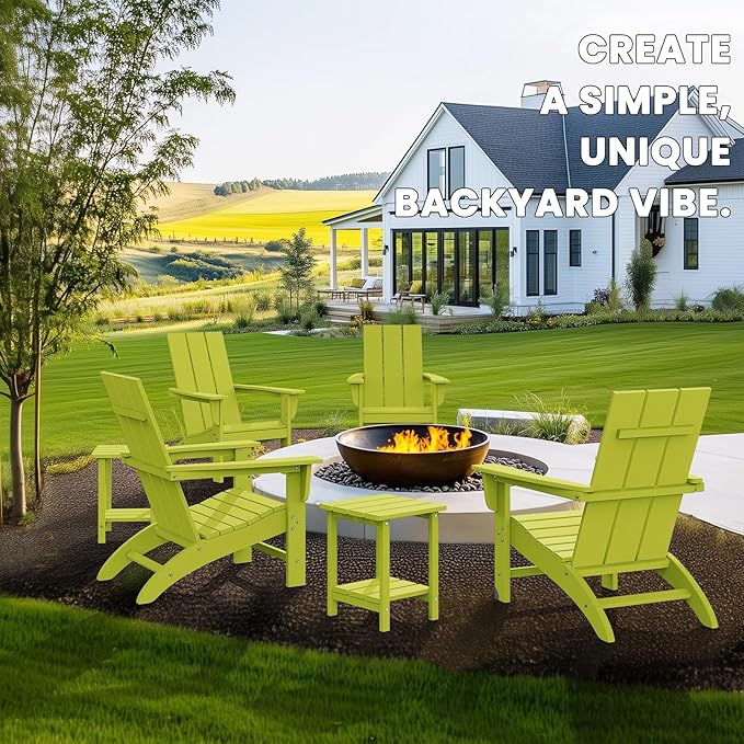 Modern Adirondack Chairs Set of 2, HDPE Plastic Patio Chairs for All Weather, Fire Pit Chair, Outdoor Lawn Chairs for Deck, Porch, Backyard, Garden, Avocado