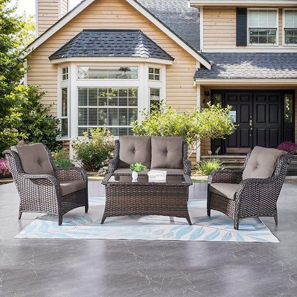 Belord Wicker Furniture 4 Pieces Outdoor Patio Furniture Set Patio Loveseat Sofa Set with Wicker Chairs and Coffee Table - Photo 1