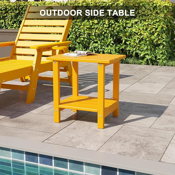 Adirondack Outdoor Side Table, 16.6" Small Patio End Table, 2-Tier HDPE Plastic Table for Poolside Porch Garden, Weather Resistant & Easy Assembly (Tangerine, Rectangle)