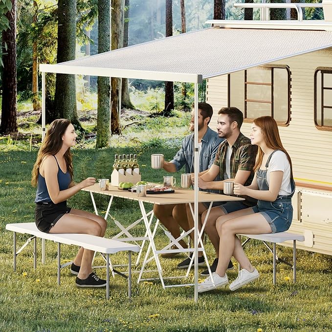 6ft Plastic Folding Bench with Carrying Handle & Lock, Portable Outdoor Bench in Garden Picnic Camping Dining Party Seat, Waterproof Bench for Soccer Activities