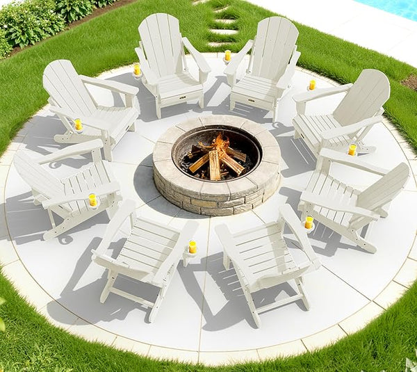 SERWALL Folding Adirondack Chair Set of 8 - Folding Adirondack Chairs with Cup Holder - Photo 1