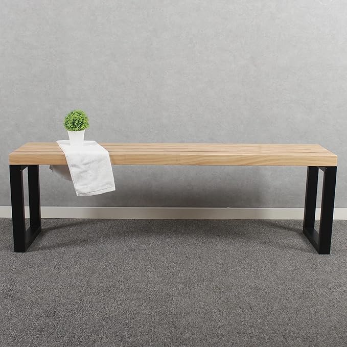MBQQ Outdoor Soild Wood Bench,55 inch Patio Picnic Bench,Oil Finished Backless Wooden Garden Park Bench for Patio Porch, Modern Slim Indoor Dining Furniture,Sandblast Finish/Rustic Metal,Log Color