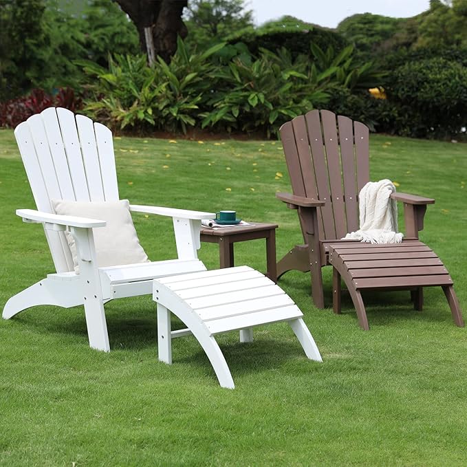 Psilvam Adirondack Ottoman, Adirondack Footstool for Adirondack Chair Weather Resistant Foot Rest for Outdoor Porch, Yard, Garden(Brown)