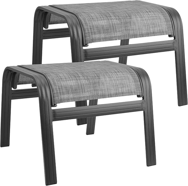 Outdoor Patio Ottoman Seat Textilene Portable Metal Footstool Portable Footrest Patio Chairs 2 Set New Grey - Photo 1