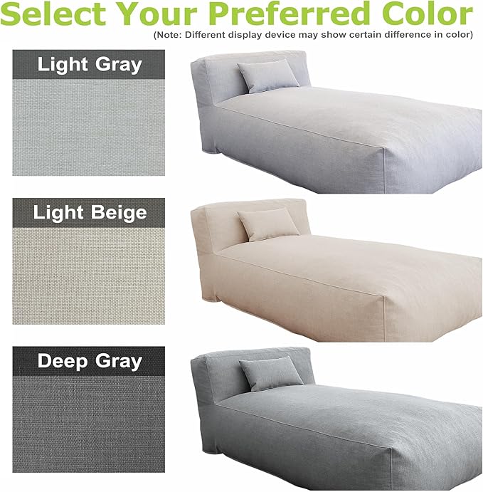 Bean Bag Chaise Lounge Chair Outdoor, Water Resistant Floor Lounge Chairs Foam Filled for Pool & Outside, Patio Day Bed Modern Furniture Set, Comfy Lazy Sofa Couch Bean Bag, Light Beige
