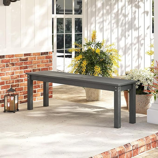 Moccha HDPE Outdoor Bench, 55" Patio Bench with Slatted Seat &750 Lbs Capacity, Weatherproof Outside Seating Furniture, 2-3 People Backless Garden Bench, Loveseat for Entryway, Porch, Lawn & Backyard