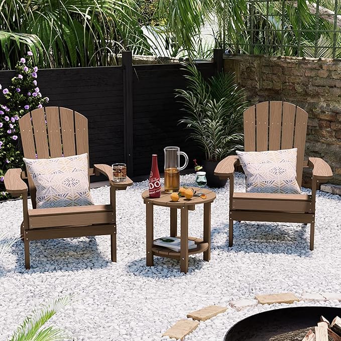 YEFU Adirondack Side Table Set of 2, 18" Double Outdoor Side Table, Poly Lumber end Table, Weather Resistant for Indoor, Patio, Pool, Porch, Backyard-Teak