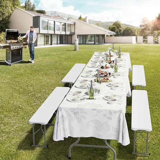 VINGLI 6 feet Plastic Folding Bench,Portable in/Outdoor Picnic Party Camping Dining Seat, Garden Soccer Multipurpose Entertaining Activities, Smooth HDPE Tabletop (1, White, 6ft)