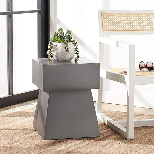 SAFAVIEH Outdoor Collection Zen Mushroom Modern Dark Grey Concrete Accent Table (Fully Assembled)