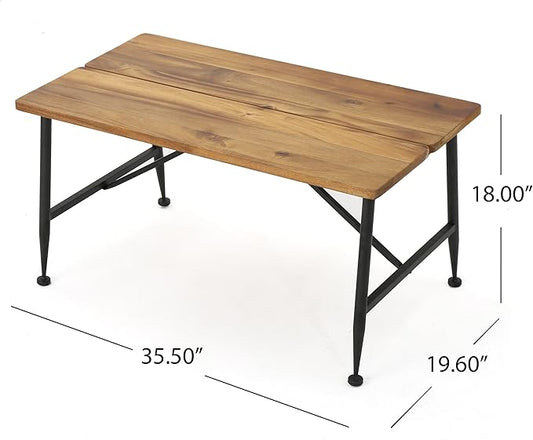 Christopher Knight Home Ocala Outdoor Industrial Wood Coffee Table with Iron Accents, Black / Antique Finish