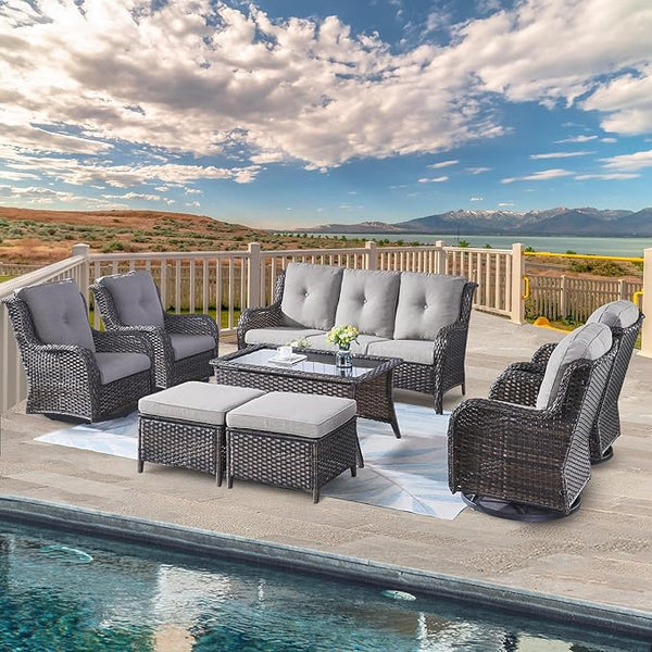 Belord Wicker Patio Furniture Sets - 8 Piece Rattan Outdoor Furniture Conversation Sets with 4 Swivel Rocker Chairs - Photo 1