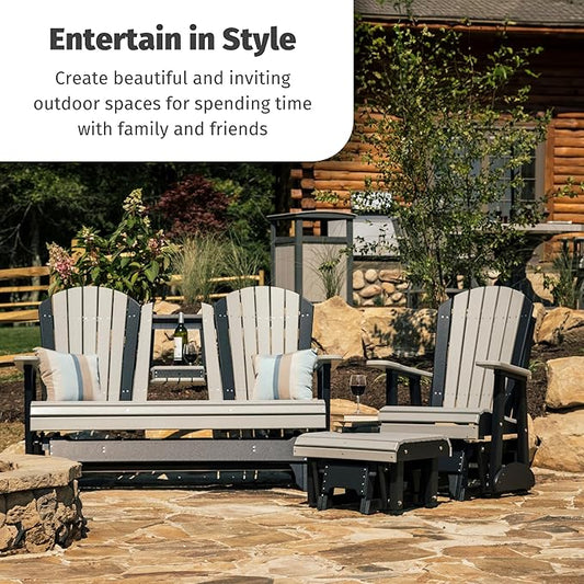 LuxCraft 2' Adirondack Glider Chair, Outdoor Patio Rocking Glider, Gliding Rocker for Outside (Coastal Gray)