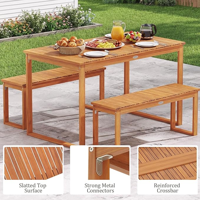 Tangkula Acacia Wood Patio Dining Table for 4-6, Rectangular Outdoor Table with Slatted Tabletop, Outside Dinner Table for Garden, Balcony, Deck and Backyard (49" x 27.5")