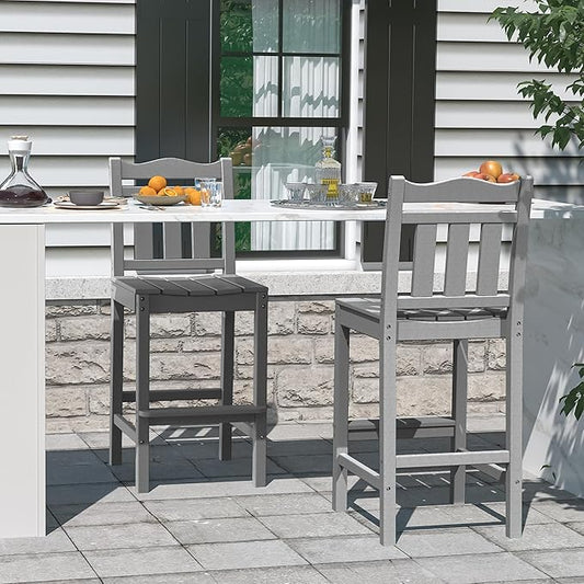 nalone Outdoor Bar Stool, HDPE Tall Adirondack Chair Bar Chair, Weather Resistance Bar Height Chairs for Balcony, Garden, Yard, Backyard (Grey, Bar Chair)