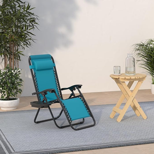 Best Choice Products Set of 2 Adjustable Steel Mesh Zero Gravity Lounge Chair Recliners w/Pillows and Cup Holder Trays - Peacock Blue