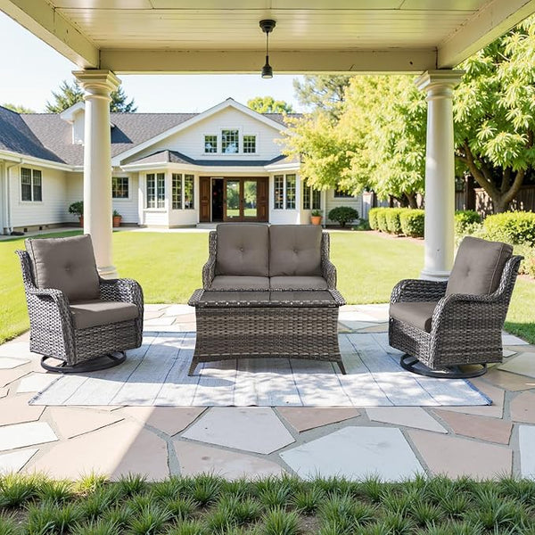 Belord 4 Piece Patio Wicker Furniture Set, Outdoor Swivel Rocker Chairs - Photo 1