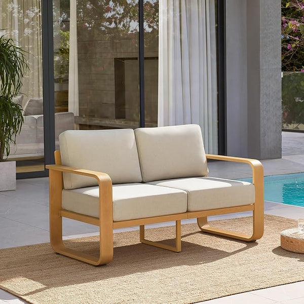 CHITA Aluminum Outdoor Loveseat Sofa, Patio Furniture with 6.3in Thick High-Resilient Cushions & 100% Aluminum Frame - Photo 1
