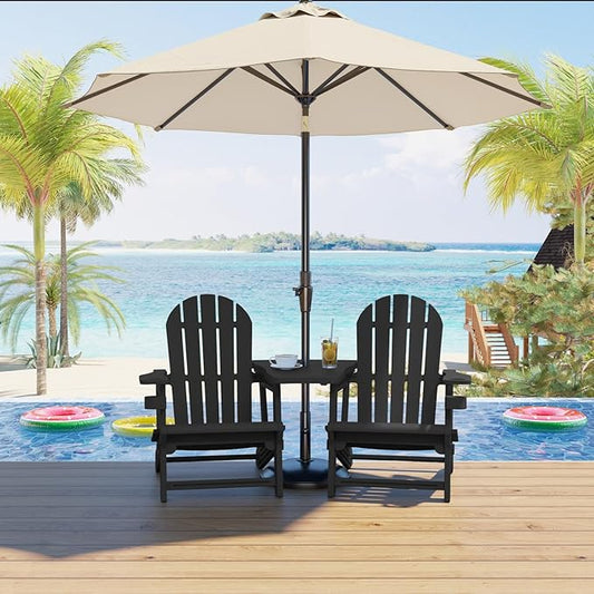 Adirondack Chair Set of 2, All Weather HDPE Adirondack Chair with Double Connecting Trays, Plastic Adirondack Chairs for Balcony, Deck, Patio, Backyard, Garden, Black