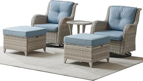 Patio Furniture Swivel Chairs Set - 5 Piece Rattan Wicker Outdoor Sectional Conversation Sets with 2 Swivel Rocking - Photo 1
