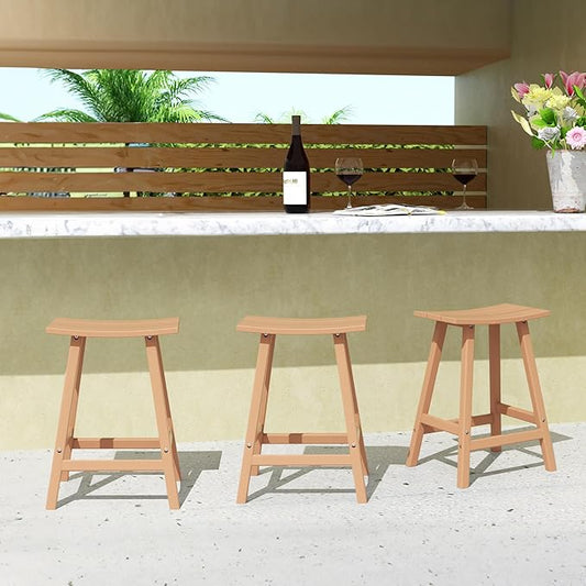 WestinTrends Malibu Malibu 24 Inch Counter High Saddle Stools (Set of 3), Teak