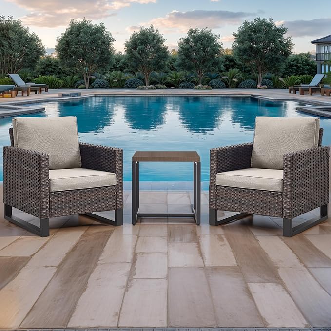 Rilyson Patio Tables Outdoor Coffee Table - Steel Side Tables End Table for Proch Deck Balcony Garden Squre Brown Tabletop