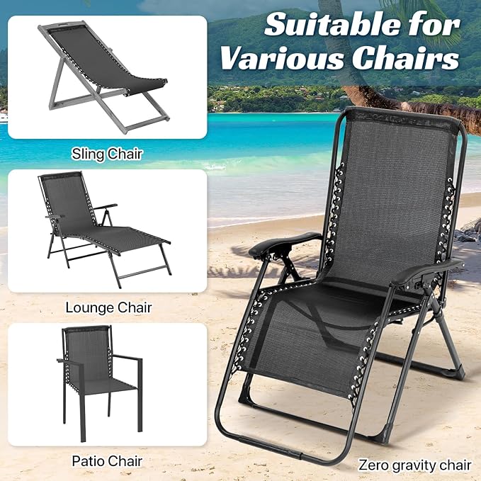 Zero Gravity Chair Replacement Fabric with Bungee Cord Kit, 17 Inch Wide Repair Cloth with Replacement Cord for Anti Gravity Chairs Outdoor Recliner Patio Lounge Chair Lawn Beach Sling Chair, Black
