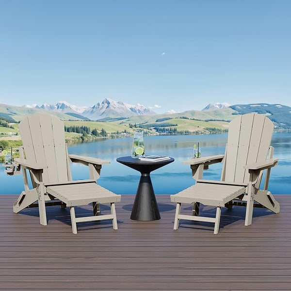 WestinTrends Malibu Folding Adjustable Adirondack Chair with Retractable Ottoman and Cup Holder (Set of 2), Sand - Photo 1