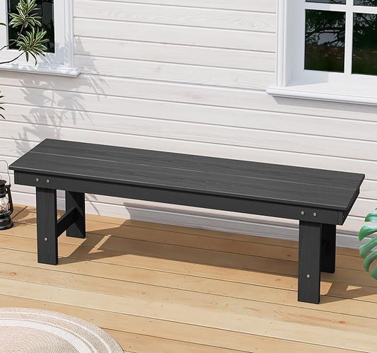 SERWALL 2-Person Outdoor Bench Backless, HDPE Outdoor Benches Weatherproof, 700 Lbs Weight Capacity, Poly Lumber Patio Furniture for Garden, Porch and Park, Black, 2 Pack