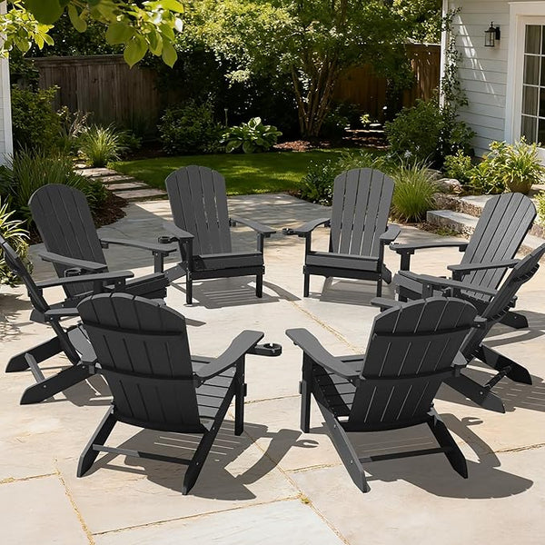 YEFU Adirondack Chairs Set of 8: Plastic Adirondack Chairs - Patio Chairs with Wood Texture - Outdoor Chair HIPS - Lawn - Photo 1