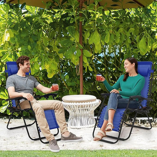 MoNiBloom Zero Gravity Chairs Set of 2 Outdoor Folding Patio Lounge Chairs for Outside Reclining Lawn Chairs Recliner Beach Chairs for Adults, Blue
