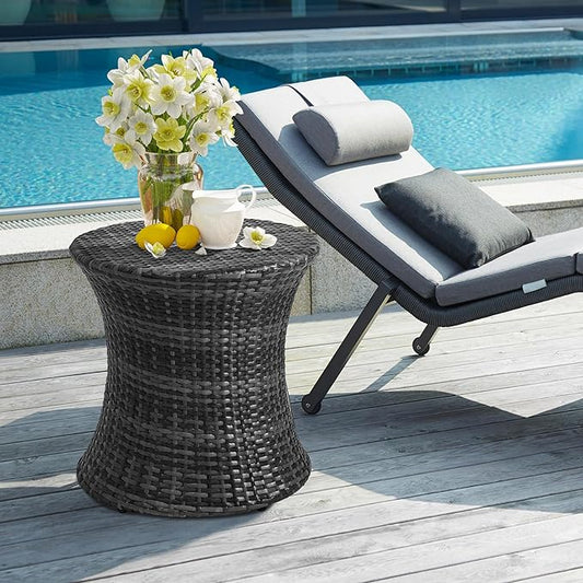 Sundale Outdoor Small Side Table Patio Rattan End Table 20 Inch Hourglass Wicker Accent Tables Steel Frame Lightweight Dark Grey