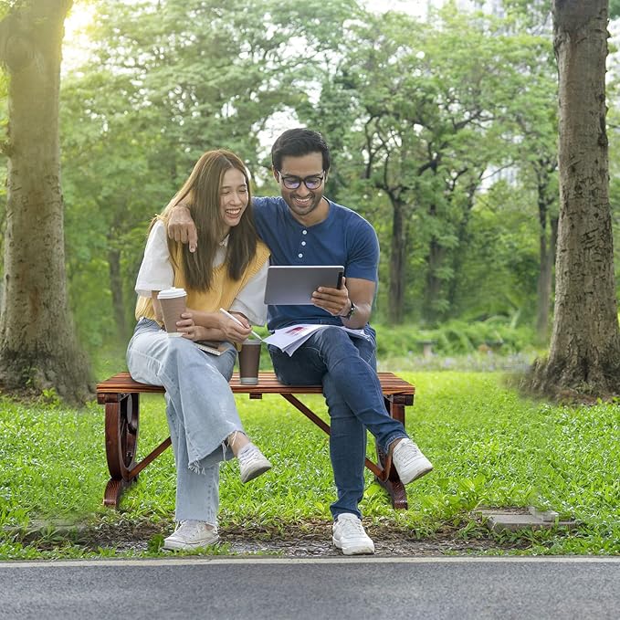 Outvita Rustic Wooden Bench, 2-Person Outdoor Wagon Wheel Bench w/Rustic Country Design for Garden Porch Patio Lawn Yard Park Indoor and Ourdoor Decor