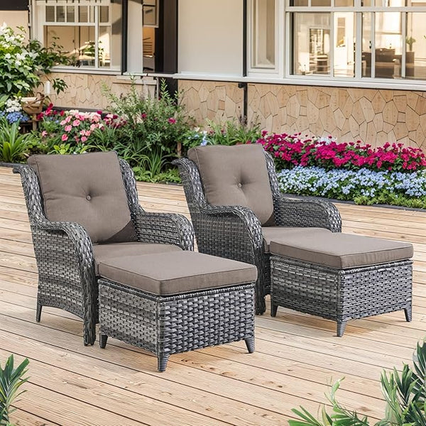 Belord Wicker Furniture 4 Pieces Outdoor Patio Furniture Set Patio Chairs with Ottomans Conversation Set for Porch - Photo 1