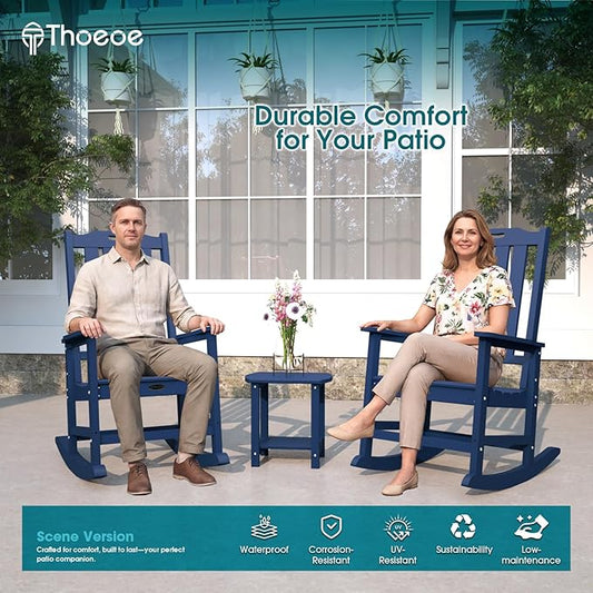 Oversized Rocking Chair, Outdoor Rocking Chair for Adults, All Weather Resistant Porch Rocker for Lawn Garden, Navy Blue
